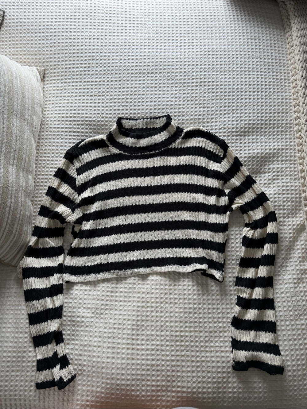 Zara Black & White Striped Cropped Turtleneck